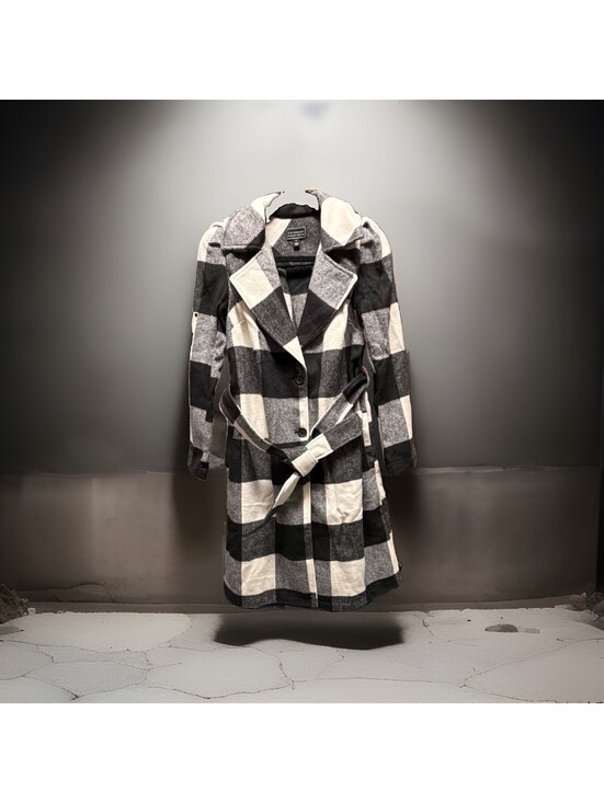 G By Giuliana Jackets & Blazers - G By Giuliana Women's S Black White Plaid Belted Long Wool Blend Overcoat size S